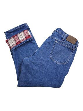 Cabelas Flannel Lined Jeans Mens size 40x30 Heavyweight Blue Denim Winter